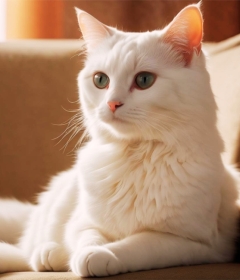 坐在沙发上的可爱小白猫图片