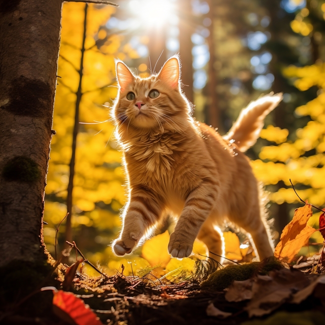 树林欢快玩耍的小猫咪图片