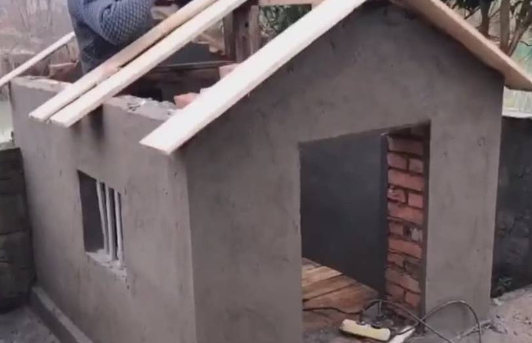 爷爷一开始死活不肯养狗，结果现在都动手给狗狗盖别墅了！