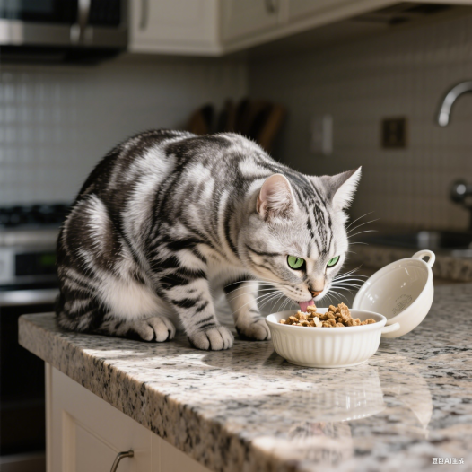 美国短毛猫的图片，采用写实宠物摄影风格
