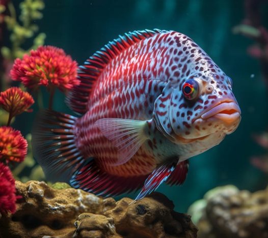水族馆花角慈鲷观赏鱼图片