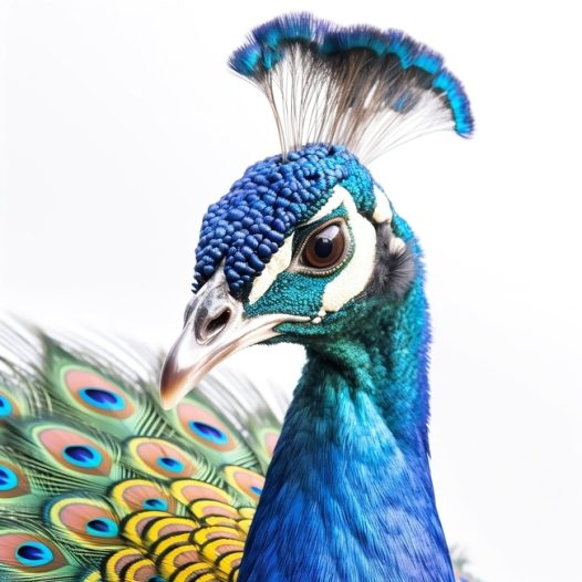 蓝色羽毛孔雀头部特写摄影图片