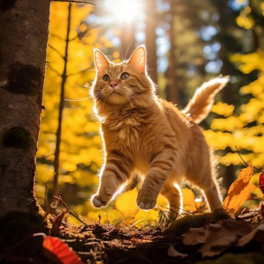 树林欢快玩耍的小猫咪图片