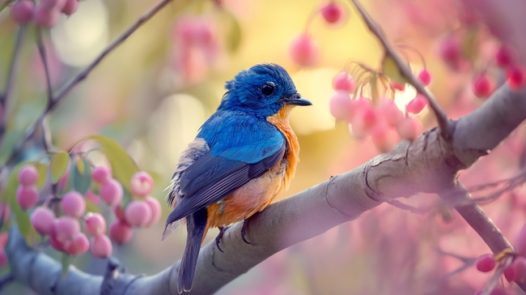 站在树上的蓝色知更鸟摄影图片