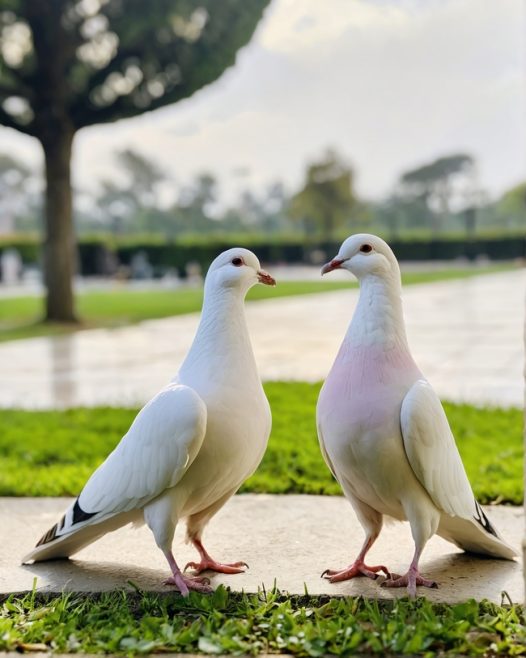广场上的两只白色信鸽图片