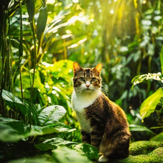 绿色清新阳光树林小猫图片