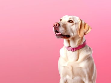 可爱拉布拉多犬粉色背景图片
