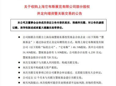 TOPS它博会主办方上海它布斯展览有限公司获兰生股份战略投资
