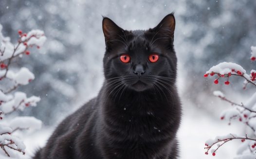 冬季雪地唯美意境黑猫写真图片