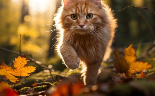 可爱树林奔走的小萌猫图片