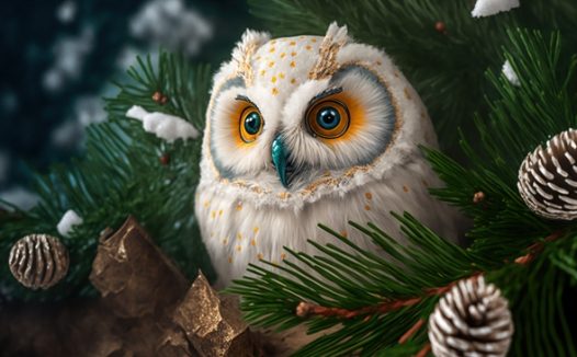 站在松树上的白色猫头鹰图片