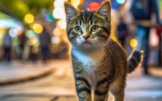 行走在街上的可爱萌猫图片