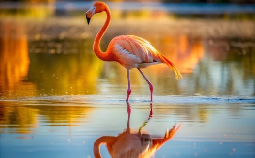 站在河中央捉鱼的火烈鸟图片