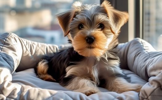 躺在宠物床上的小猎犬图片