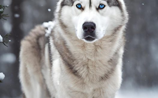 冬季雪地西伯利亚雪橇犬摄影图片