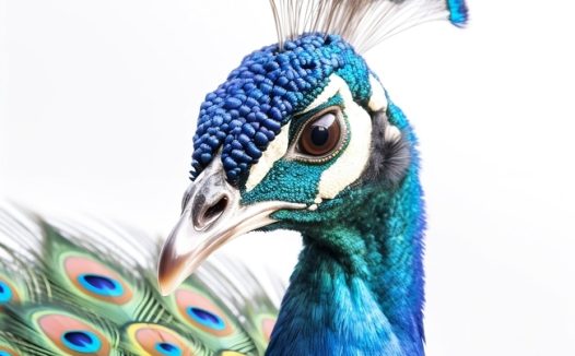 蓝色羽毛孔雀头部特写摄影图片