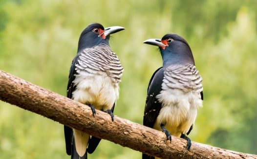 两只白腹雀鸟站在树枝上图片