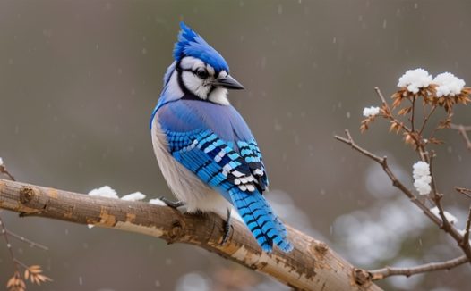 站在枝头的野生蓝松鸦摄影图片
