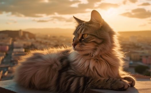 暮色黄昏缅因猫摄影图片