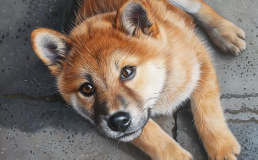 躺在地上的日本秋田犬摄影图片