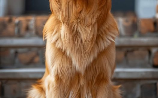 蹲坐在台阶上的金毛寻回犬图片