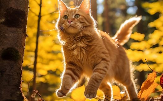 树林欢快玩耍的小猫咪图片