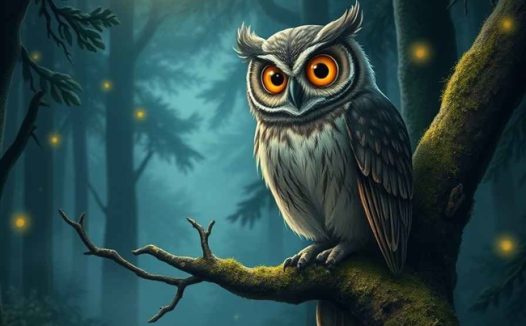 夜晚猫头鹰站在枝头摄影图片