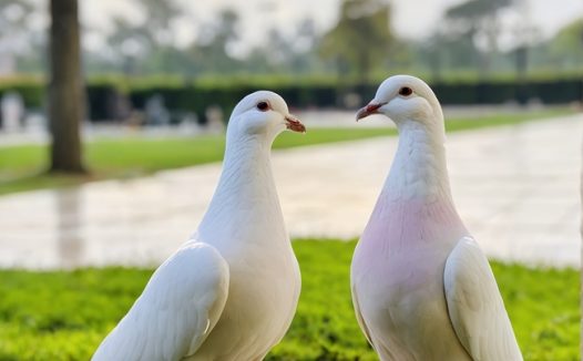 广场上的两只白色信鸽图片