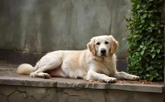 趴在水泥板上的拉布拉多图片