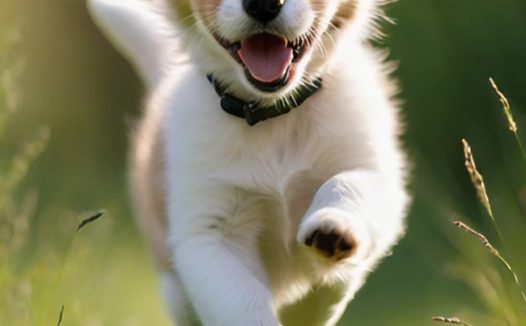 草地自由狂奔的萌狗狗图片