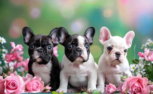 三只可爱法国斗牛犬摄影图片