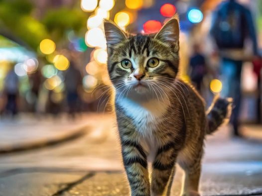 行走在街上的可爱萌猫图片