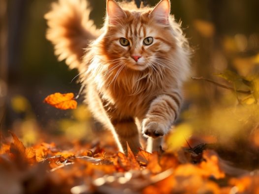 秋天树林可爱猫咪宠物写真图片