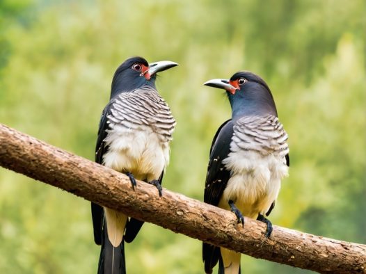 两只白腹雀鸟站在树枝上图片