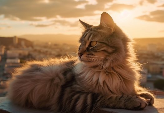 暮色黄昏缅因猫摄影图片