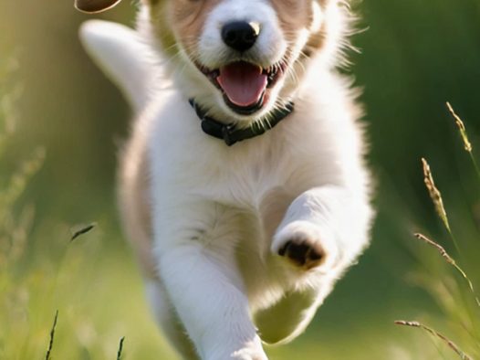 草地自由狂奔的萌狗狗图片