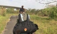 狗狗年纪大走不动 瘦弱女主人一把背起爱犬