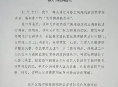 官方通报江西隔离宠物狗相关情况