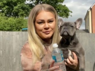 国外一法斗犬只喝瓶装水,爬楼梯要等主人抱